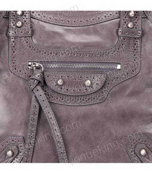 Balenciaga Hyacinth Import Dark Grey Oil Leather Bag Pearl Silver Nails-3
