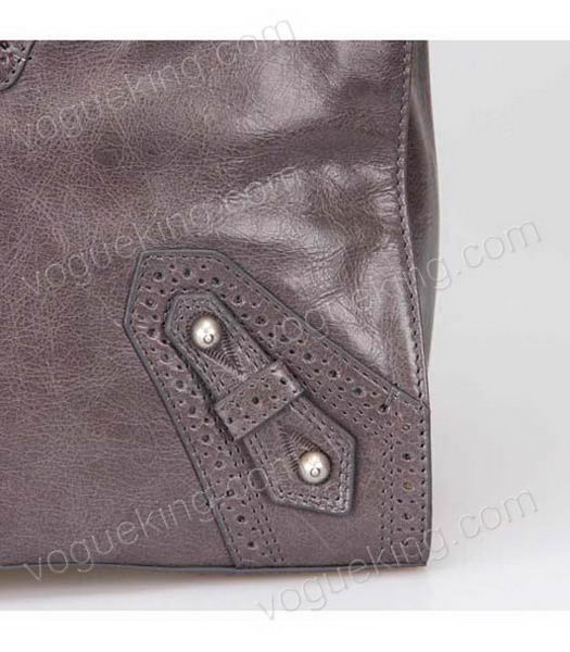 Balenciaga Hyacinth Import Dark Grey Oil Leather Bag Pearl Silver Nails-4