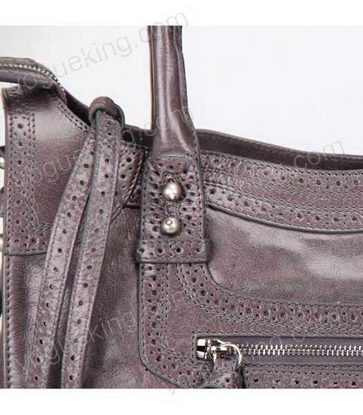 Balenciaga Hyacinth Import Dark Grey Oil Leather Bag Pearl Silver Nails-5