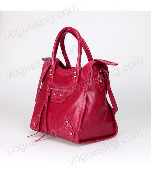 Balenciaga Hyacinth Import Red Oil Leather Bag Pearl Silver Nails-1