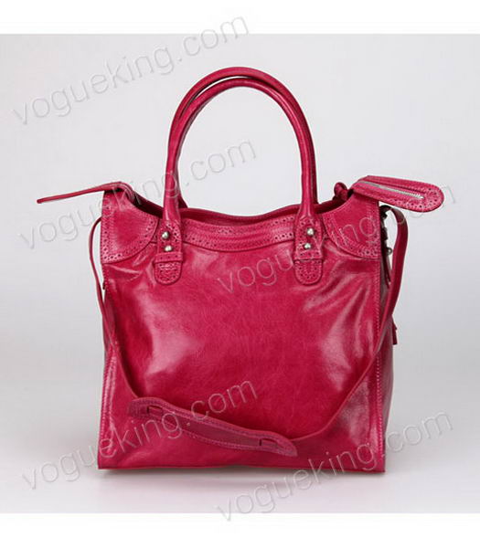 Balenciaga Hyacinth Import Red Oil Leather Bag Pearl Silver Nails-2