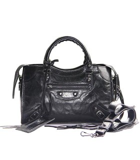 Balenciaga Imported Leather Motorcycle Bag in Black -1