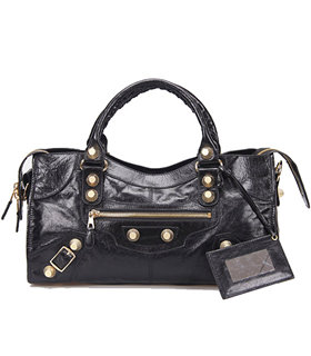 Balenciaga Large Part-Time Bag in Black Original Leather With Golden Nails