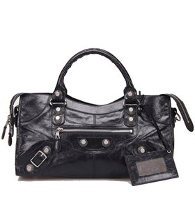 Balenciaga Large Part-Time Bag in Black Original Leather With White Nails