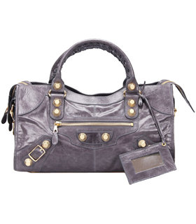 Balenciaga Large Part-Time Bag in Dark Grey Original Leather With Golden Nails