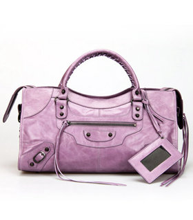 Balenciaga Large Part-Time Bag in Eggplant Purple Original Leather With Small Nails