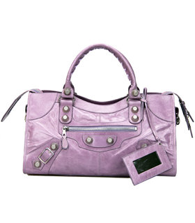 Balenciaga Large Part-Time Bag in Eggplant Purple Original Leather With White Nails