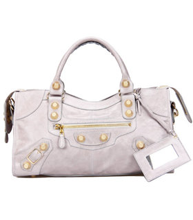 Balenciaga Large Part-Time Bag in Light Grey Original Leather With Golden Nails