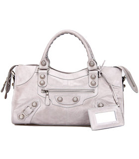 Balenciaga Large Part-Time Bag in Light Grey Original Leather With White Nails