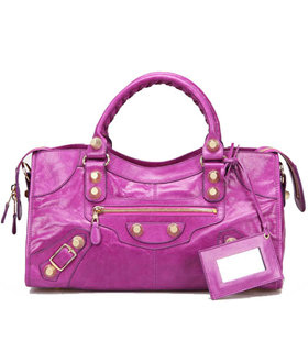 Balenciaga Large Part-Time Bag in Middle Purple Original Leather With Golden Nails