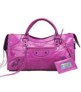 Balenciaga Large Part-Time Bag in Middle Purple Original Leather With Small Nails