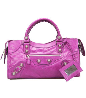 Balenciaga Large Part-Time Bag in Middle Purple Original Leather With White Nails