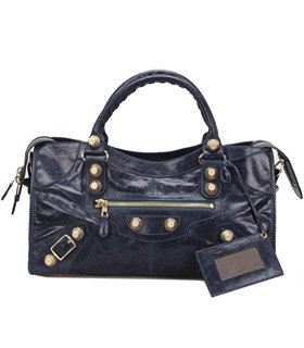 Balenciaga Large Part-Time Bag in Sapphire Blue Original Leather With Golden Nails