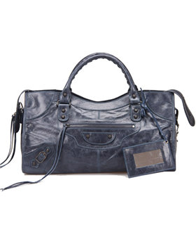 Balenciaga Large Part-Time Bag in Sapphire Blue Original Leather With Small Nails