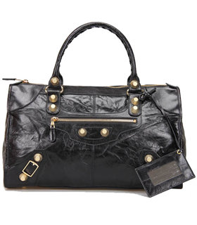 Balenciaga Le Dix Motorcycle Work Bag With Black Leather Golden Nails
