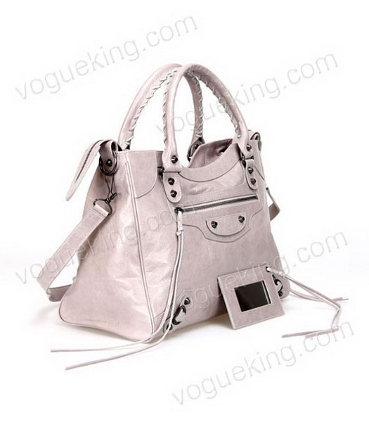Balenciaga Medium Handbag in Light Grey Oil Leather Copper Nails-1