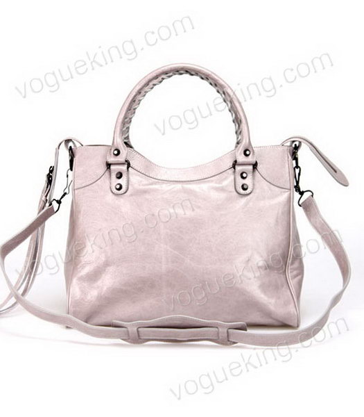 Balenciaga Medium Handbag in Light Grey Oil Leather Copper Nails-2
