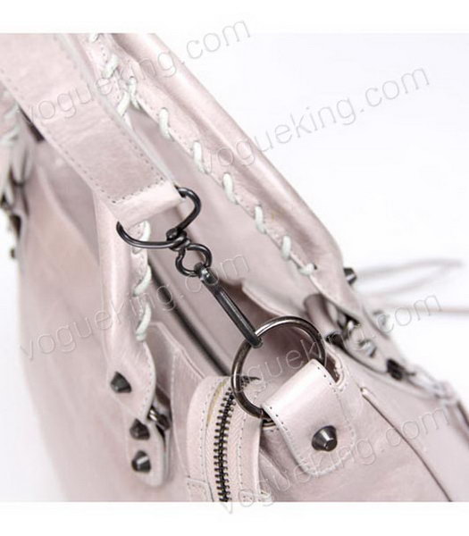 Balenciaga Medium Handbag in Light Grey Oil Leather Copper Nails-4