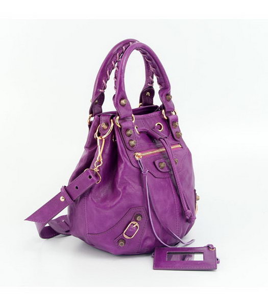 Balenciaga Mini Pompon Handbag in Middle Purple Oil Leather (Copper Nails)-1