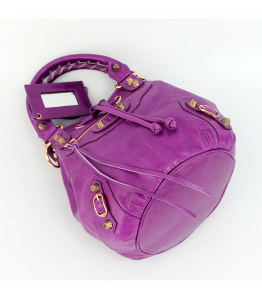Balenciaga Mini Pompon Handbag in Middle Purple Oil Leather (Copper Nails)-3