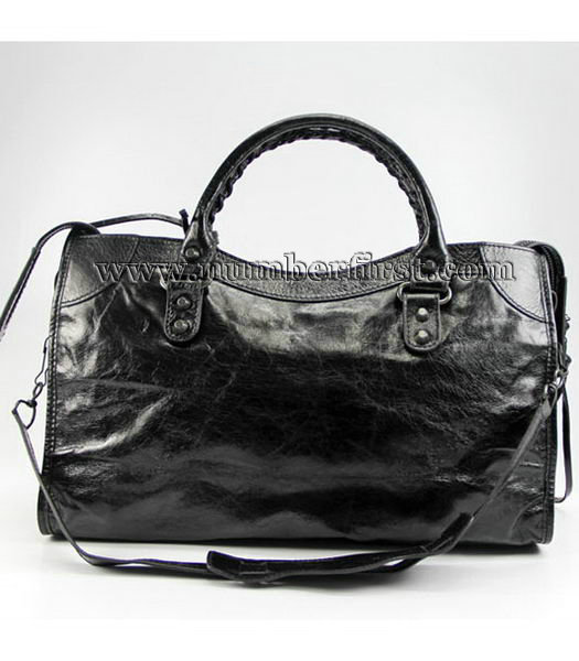 Balenciaga Motorcycle City Bag in Black Oil Leather-2