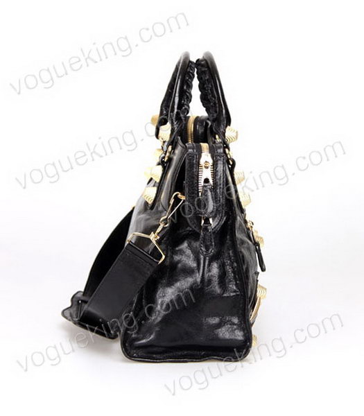 Balenciaga Motorcycle City Bag in Black Oil Leather Gold Nails-2