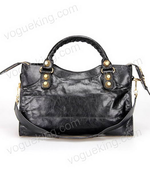 Balenciaga Motorcycle City Bag in Black Oil Leather Gold Nails-3