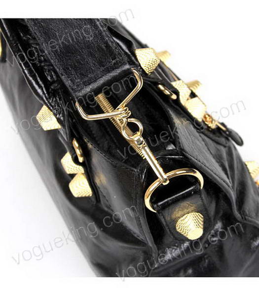 Balenciaga Motorcycle City Bag in Black Oil Leather Gold Nails-6