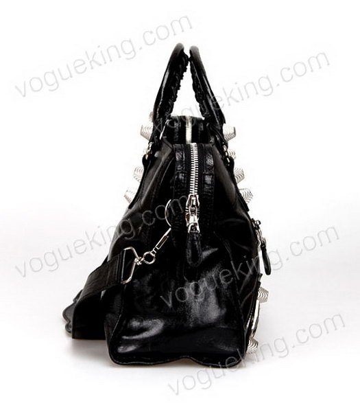 Balenciaga Motorcycle City Bag in Black Oil Leather Silver Nails-2