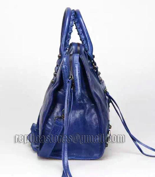 Balenciaga Motorcycle City Bag in Blue Imported Leather Gun Nails-4