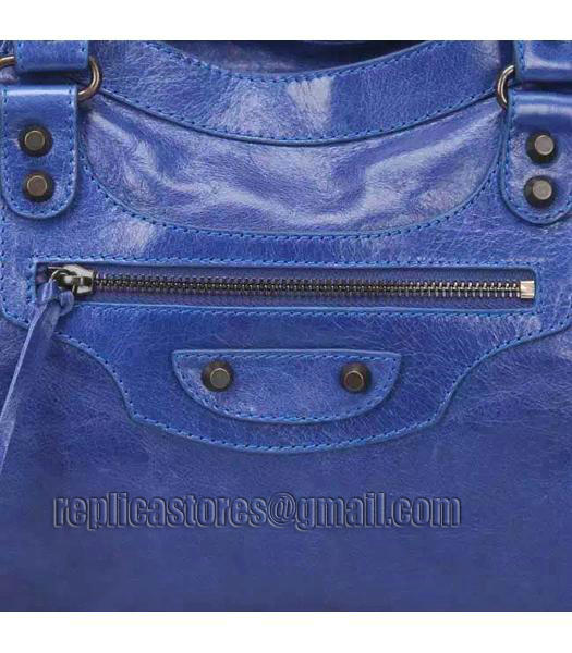 Balenciaga Motorcycle City Bag in Blue Imported Leather Gun Nails-6