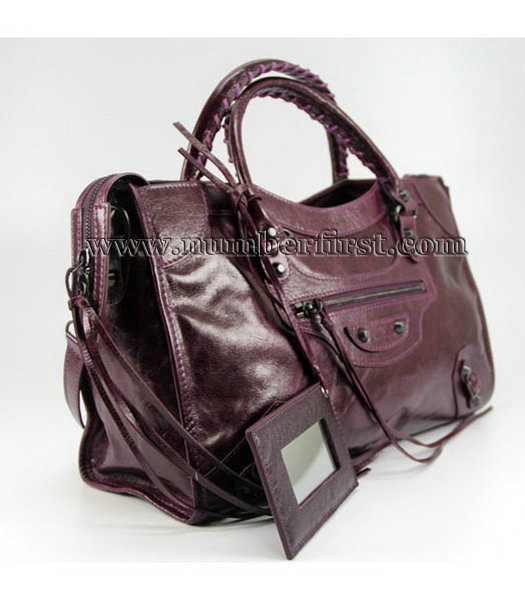 Balenciaga Motorcycle City Bag in Dark Purple Oil Leather-1