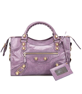 Balenciaga Motorcycle City Bag in Eggplant Purple Imported Leather Gold Nails