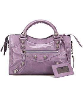 Balenciaga Motorcycle City Bag in Eggplant Purple Imported Leather White Nails