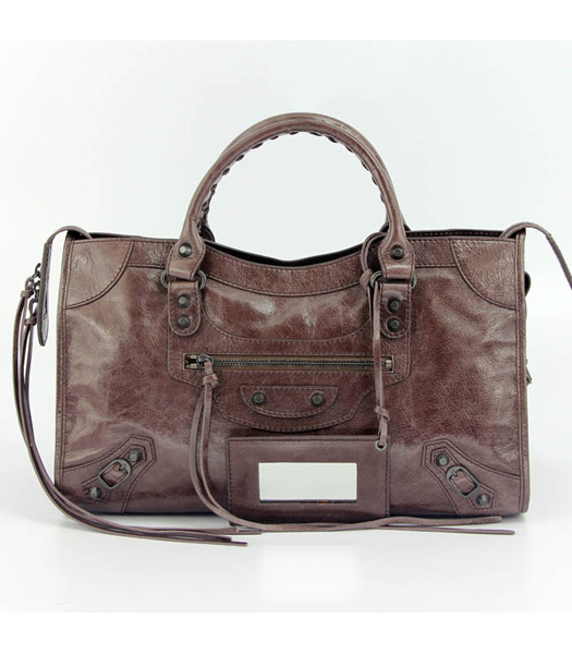 Balenciaga Motorcycle City Bag in Grey Purple Oil Leather (Copper Nails)