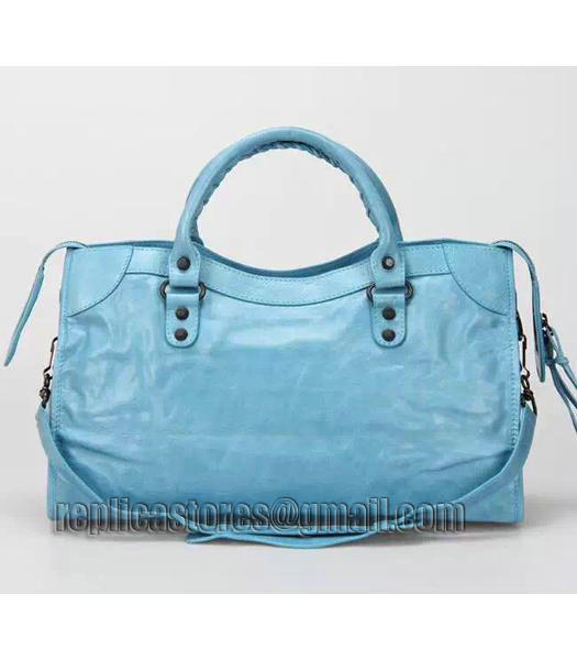 Balenciaga Motorcycle City Bag in Light Blue Imported Leather Gun Nails-2