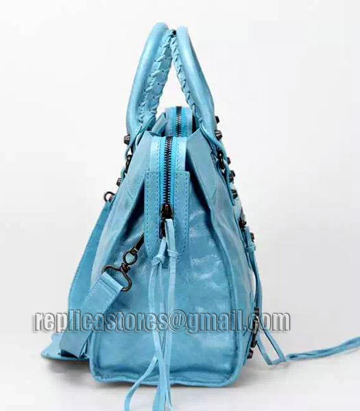 Balenciaga Motorcycle City Bag in Light Blue Imported Leather Gun Nails-3