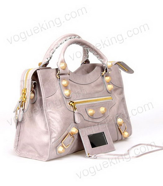 Balenciaga Motorcycle City Bag in Light Grey Oil Leather Gold Nails-1