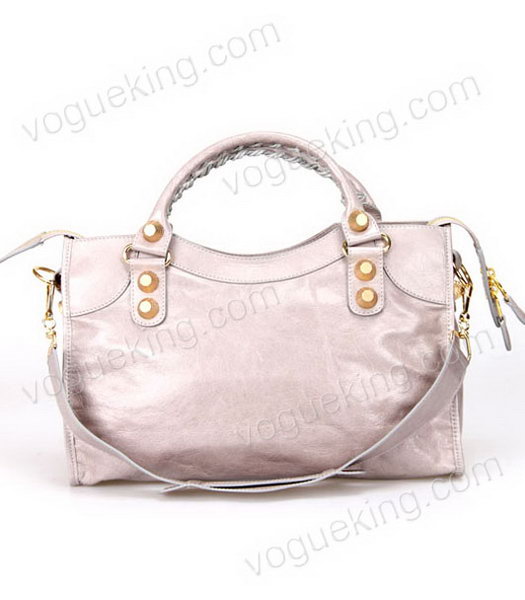 Balenciaga Motorcycle City Bag in Light Grey Oil Leather Gold Nails-3