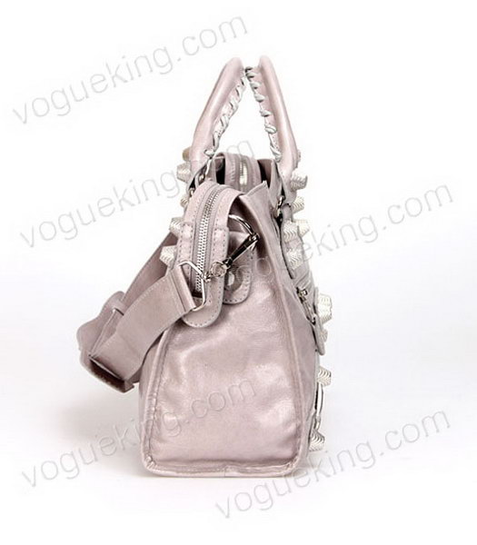 Balenciaga Motorcycle City Bag in Light Grey Oil Leather Silver Nails-2