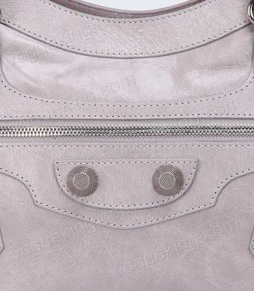 Balenciaga Motorcycle City Bag in Light Grey Oil Leather Silver Nails-4