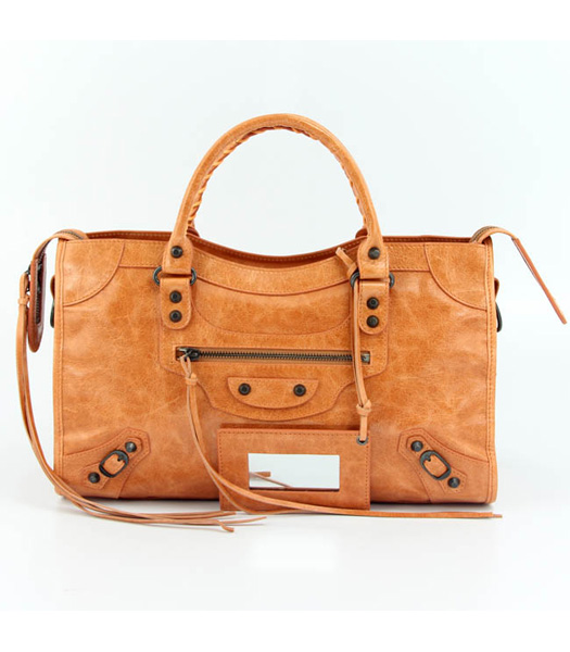 Balenciaga Motorcycle City Bag in Light Orange Oil Leather (Copper Nails)
