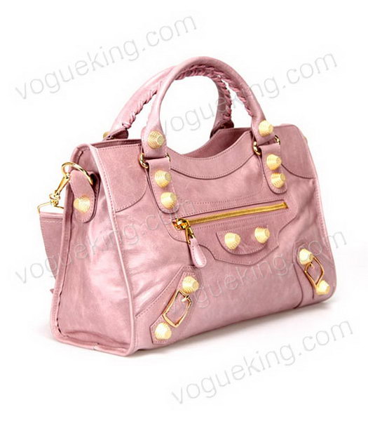 Balenciaga Motorcycle City Bag in Light Pink Oil Leather Gold Nails-1
