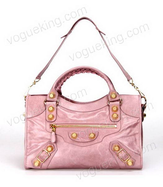 Balenciaga Motorcycle City Bag in Light Pink Oil Leather Gold Nails-4