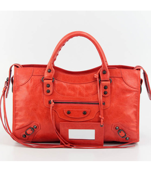 Balenciaga Motorcycle City Bag in Light Red Oil Leather (Copper Nails)
