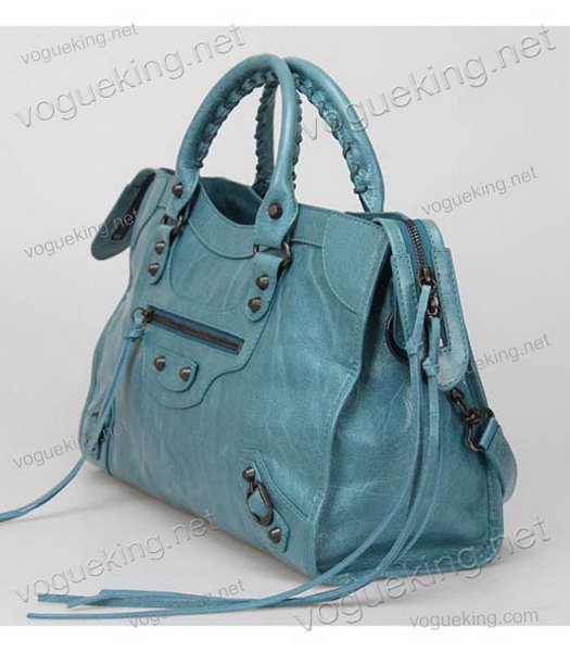 Balenciaga Motorcycle City Bag in Light Sea Blue Oil Leather Copper Nails-1
