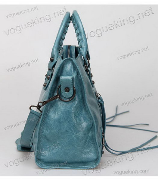 Balenciaga Motorcycle City Bag in Light Sea Blue Oil Leather Copper Nails-3