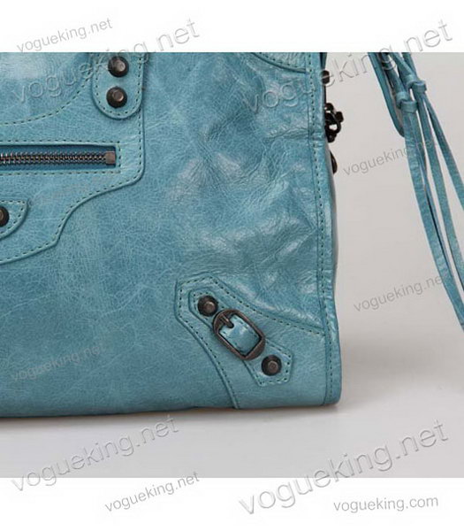 Balenciaga Motorcycle City Bag in Light Sea Blue Oil Leather Copper Nails-6