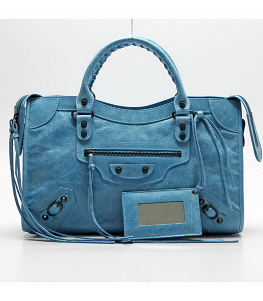 Balenciaga Motorcycle City Bag in Light Sky Blue Oil Leather
