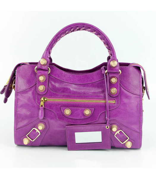 Balenciaga Motorcycle City Bag in Middle Purple Oil Leather (Gold Nails)